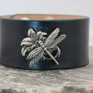 Hand dyed navy blue leather bracelet